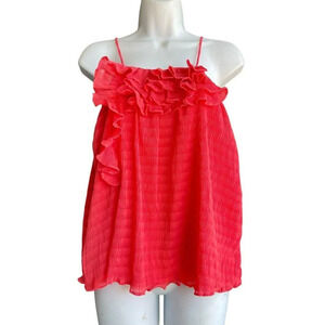 DO BE Tank Top Women’s Ruffle Strap Pleat Crinkle Size S Pink